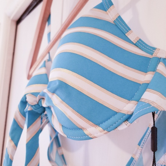 RELLECIGA Halter Bikini Top, Blue Metallic Stripe - Picture 2 of 4